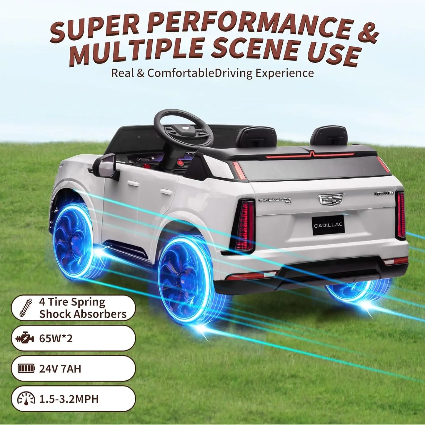 24V Ride On Car  /  Electric Vehicle With Remote Control  /  2 Seater  /  4-Wheel Shock Absorbers /  Smooth Start /  Led Lights  /  For Kids