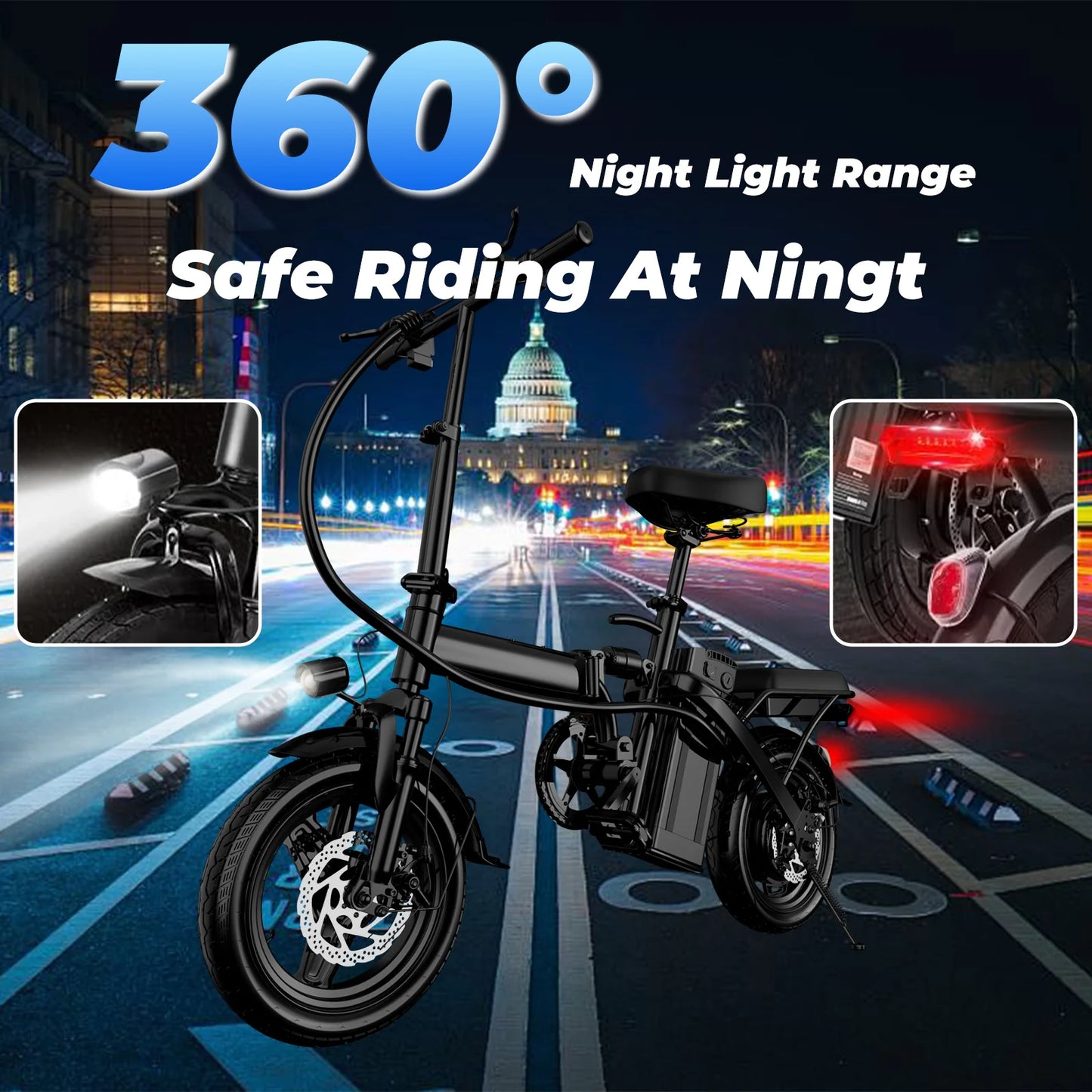 500W Adult Electric Bike \ 20 MPH \ 48V 12Ah Removable Battery / 14 Inch Folding Electric Bike / Multi-Shock Absorption