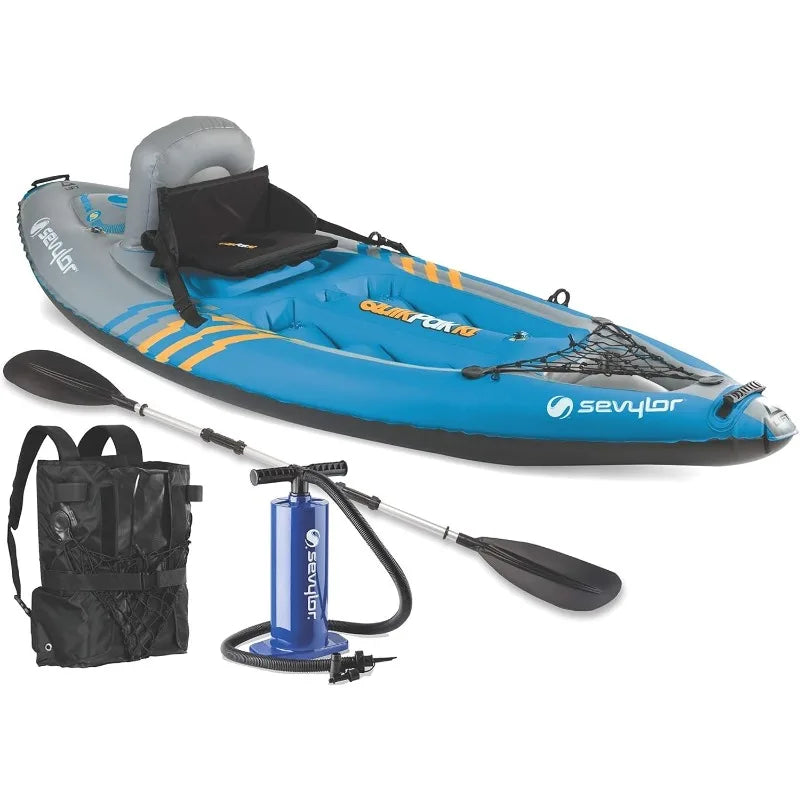 QuickPak K1 1-Person Inflatable Kayak  /  Kayak Folds into Backpack with 5-Minute Setup  /   21-Gauge PVC Construction  /  Outdoors  /  Camping /  Boating / Fishing