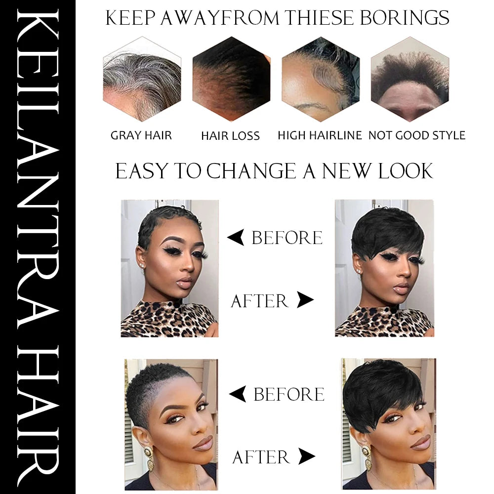 Short Pixie Cut Wig  /  Human Hair /  For Black Women /  Machine Made Wigs With Bangs /  Colored Brazilian Wig /  Human Hair Wigs