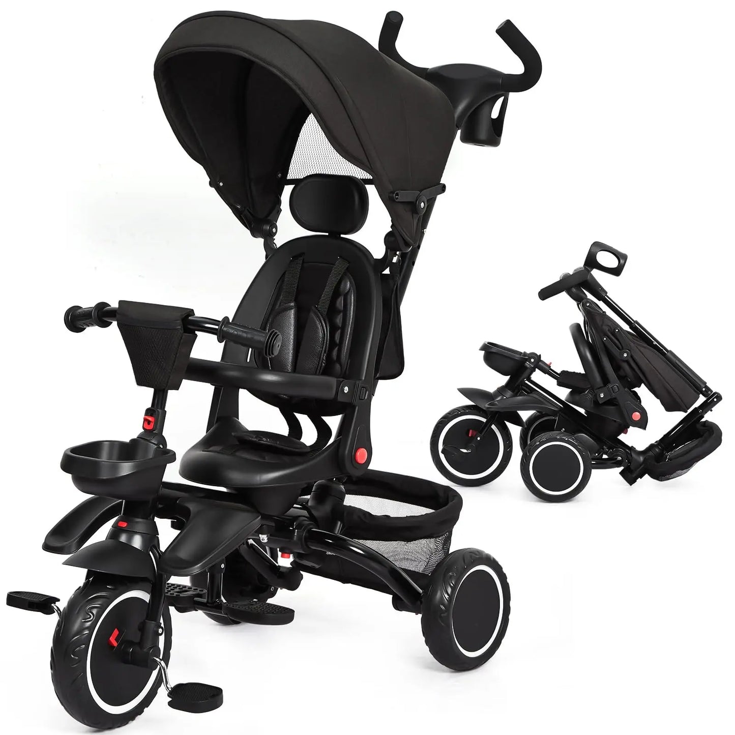 Foldable Tricycle - Stroller /  7-in-1 Toddler Tricycle Stroller / 1-6 Years  /  Baby Trike /  Safety Harness /  Adjustable