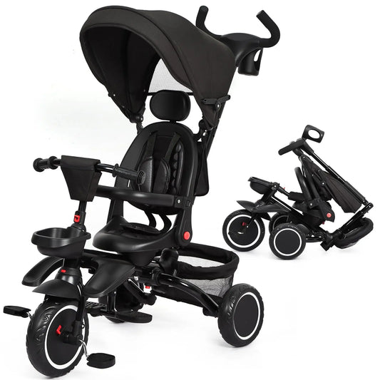 Foldable Tricycle - Stroller /  7-in-1 Toddler Tricycle Stroller / 1-6 Years  /  Baby Trike /  Safety Harness /  Adjustable