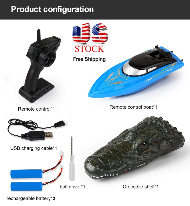 Remote Control Crocodile Speed Boat Toy for Kids, Long Battery Life, Simulation Crocodile Heads, RC Crocodile Ship Toy Gift