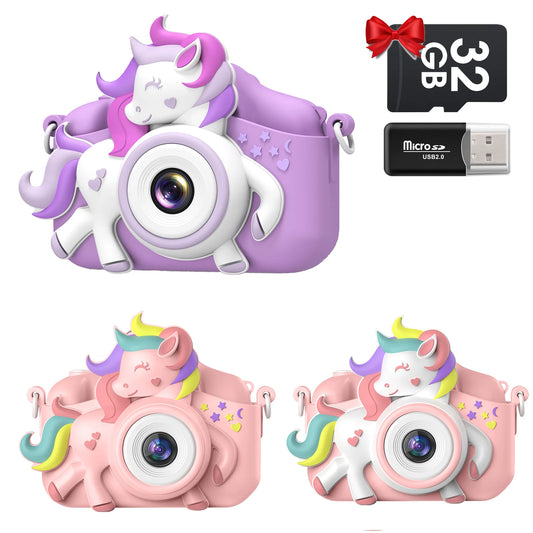 2.0" Kid's Camera 20MP 1080P HD  / Toddle Selfie Camera / Cute Cartoon Digital Camera Toy / 32GB Card  /  Rechargeable /  Gift For Girls & Boys