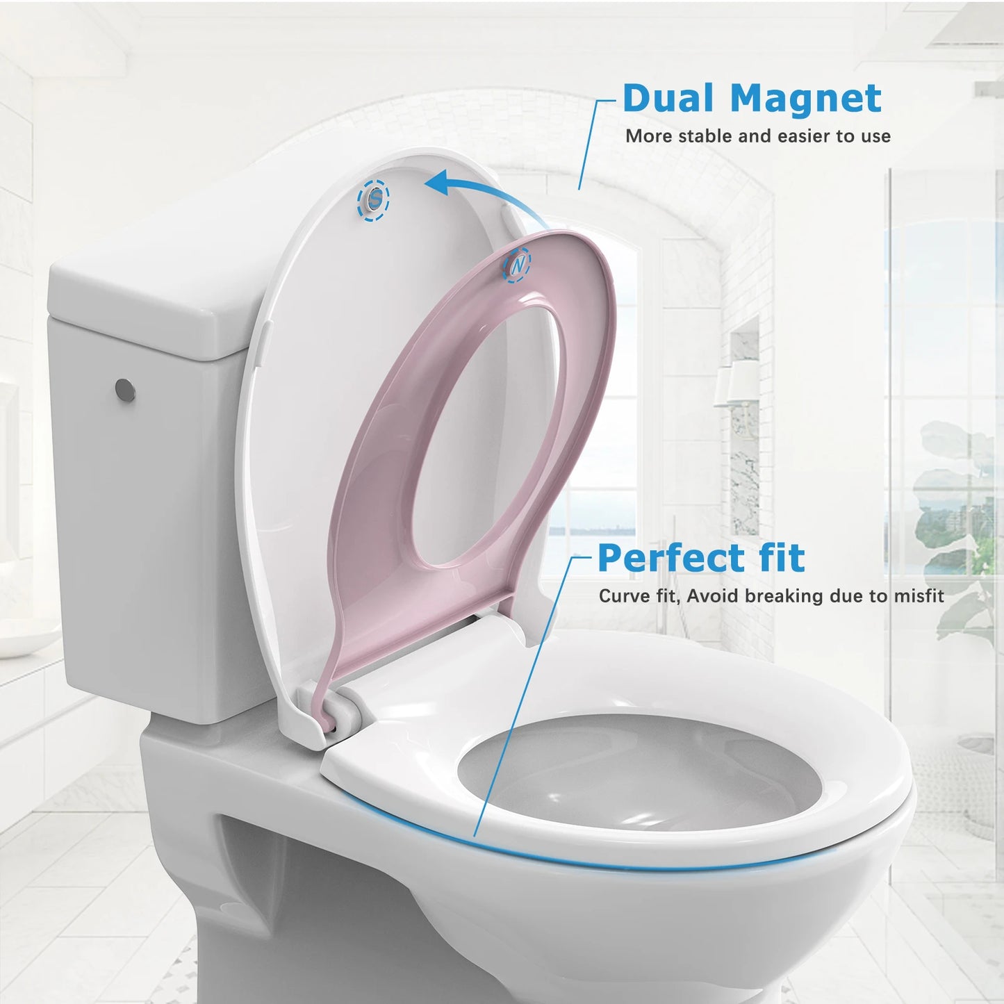 17" Toilet Seat with Built-in Potty Training Seat /  Kids Potty Training, /  2 in 1 Toddler Toilet Seat /  Innovative Toilet Seat Accommodates BOTH Toddlers & Adults