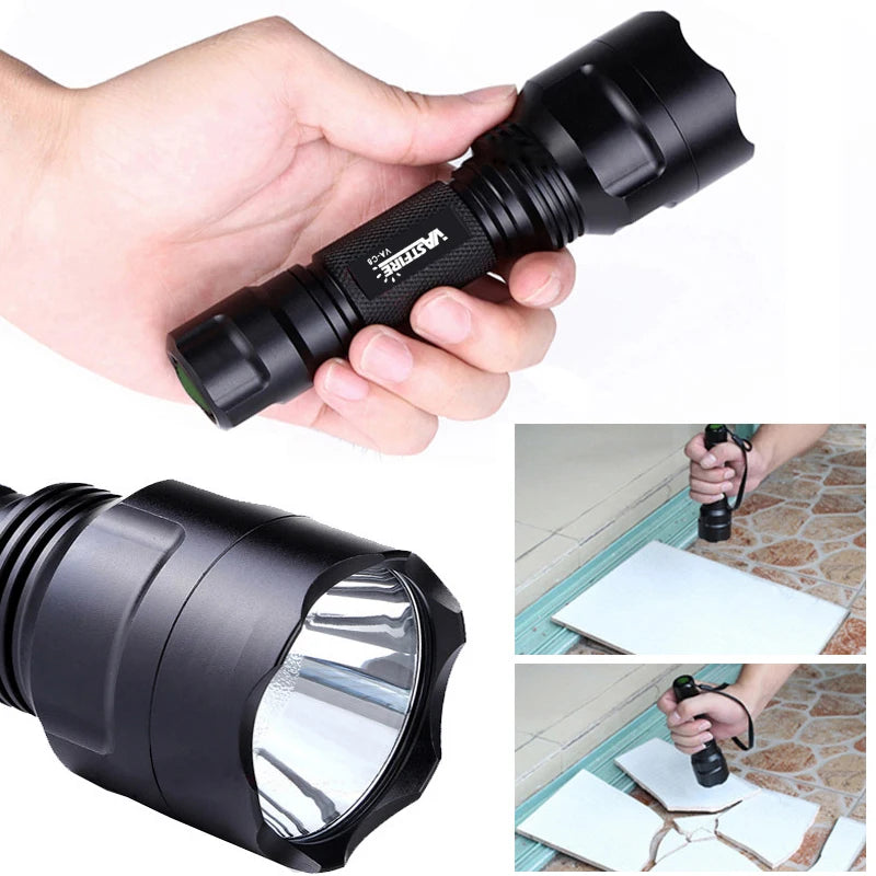 Green LED Hunting Flashlight /  Tactical  /  1-Mode USB Rechargeable Weapon Light With Press Switch Power by 18650 Battery