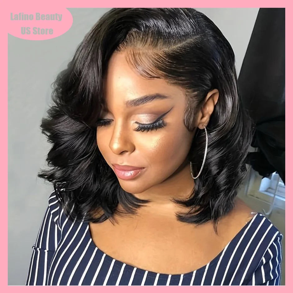 Short Human Hair Wigs / Bob Wig 13x6 Lace Hd Body Wave Wig / 13x4 Hd Lace Frontal Wigs / Loose Body Wave / Black Wig