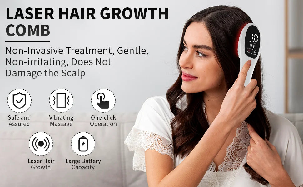 Electric Laser Hair Growth Comb  /  Anti Hair Loss /  Therapy Comb / Infrared  /  650nm 470nm LED Red Light /  Vibration Massage /  Hair Care Brush  /  Portable