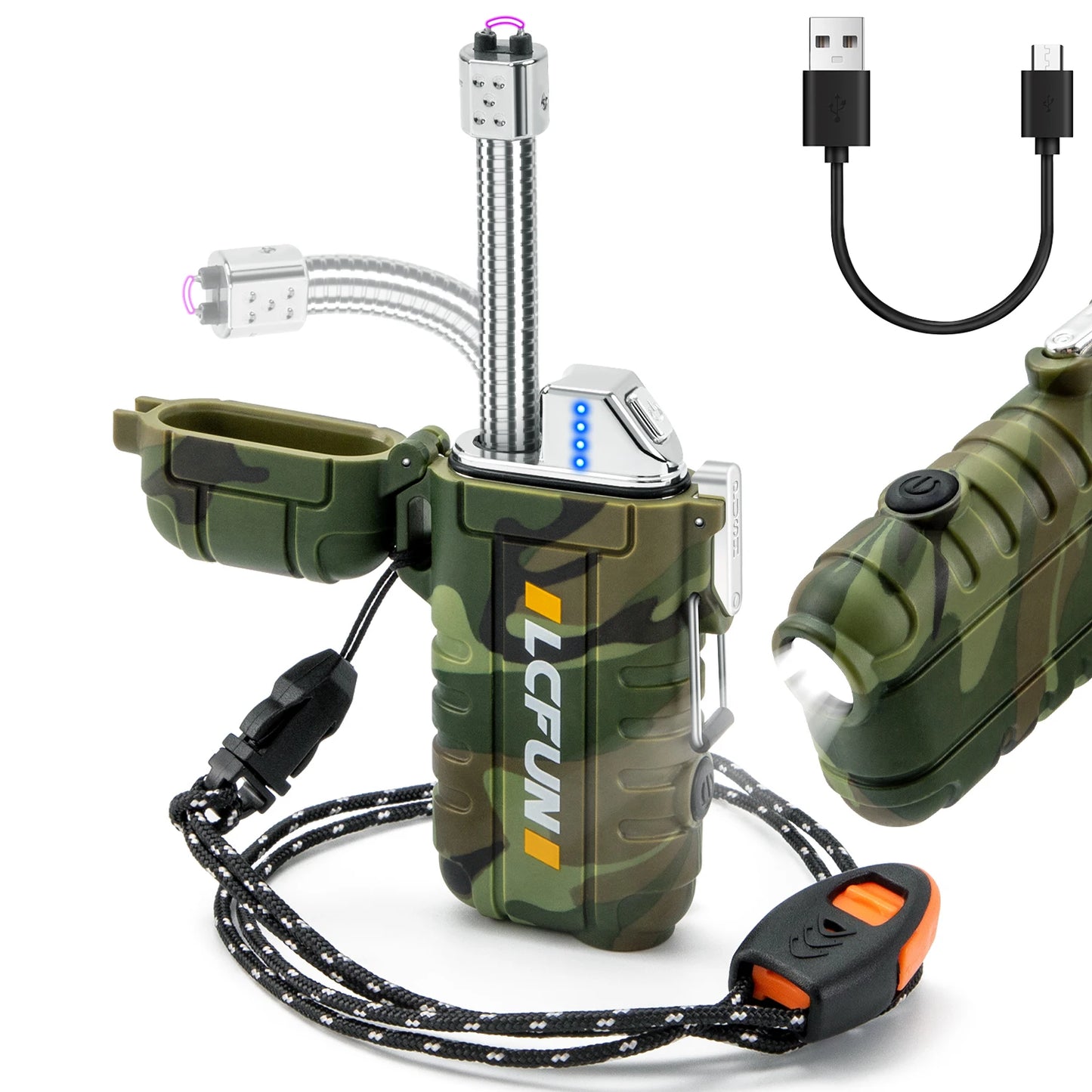 Waterproof Electric Lighter /  Windproof  / Dual Arc  /  USB Rechargeable  /  Flameless Plasma Lighters  /  Camping  / Hiking  / Survival  / Tactical