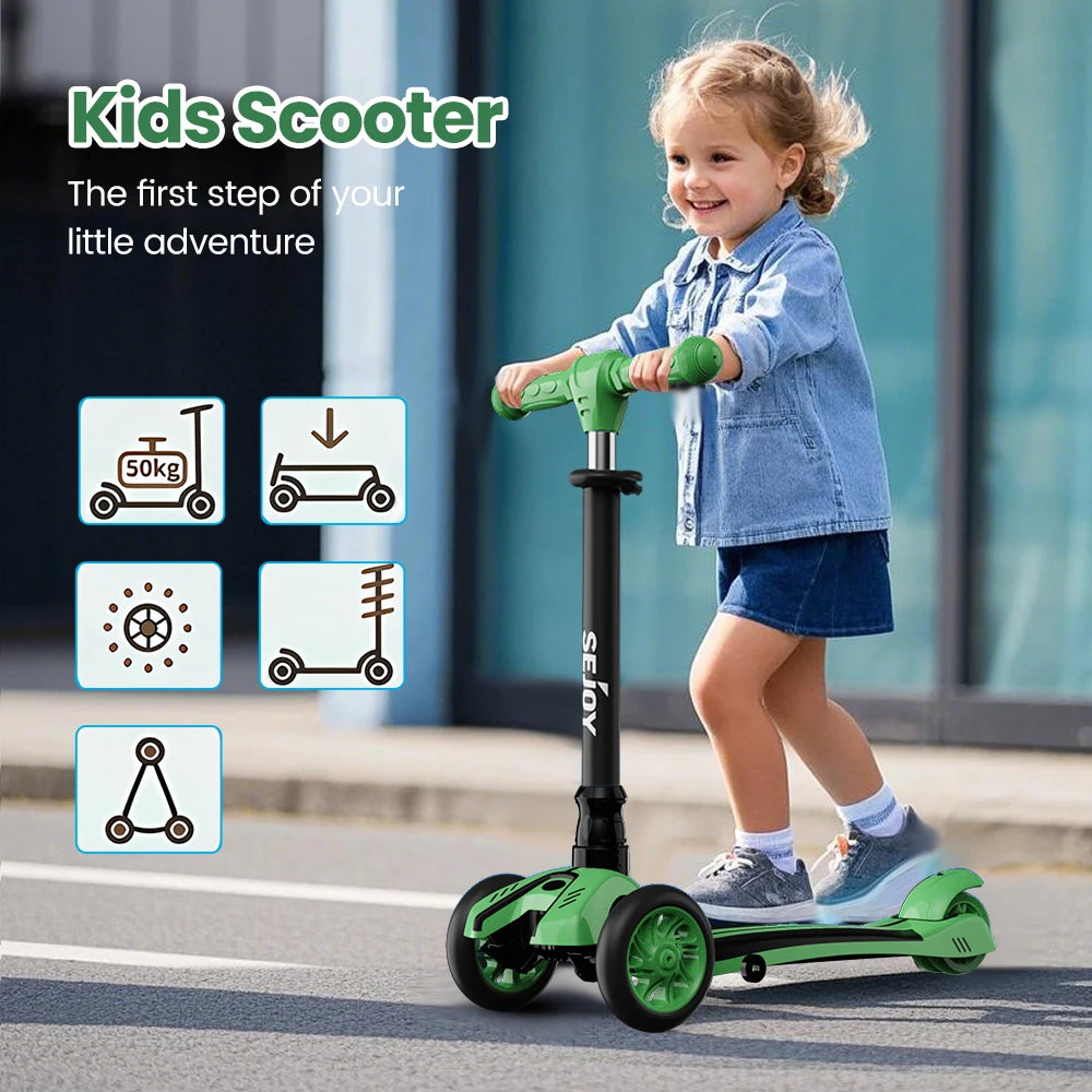 Toddler Kick Scooter /  Children's'  Fold-down-Seat Balance Scooter /  Adjustable Height/Handlebars /  Balance Scooter / Illuminated Wheels /  Ages 3-12