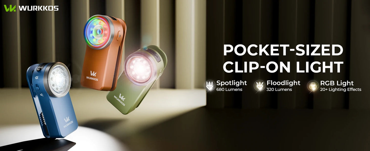 Clip Light  / 680LM USB C  /  Rechargeable Pocket Flashlight  /  Mini Spotlight  /  Floodlight  / Portable EDC RGB Torch with Magnet