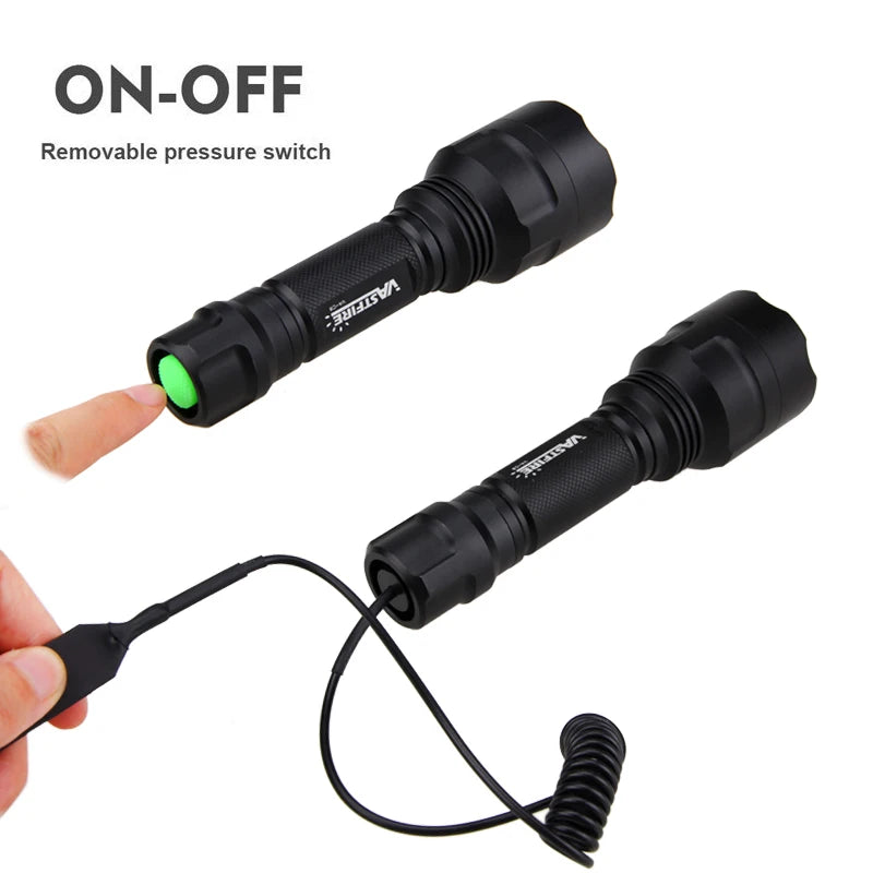 Green LED Hunting Flashlight /  Tactical  /  1-Mode USB Rechargeable Weapon Light With Press Switch Power by 18650 Battery