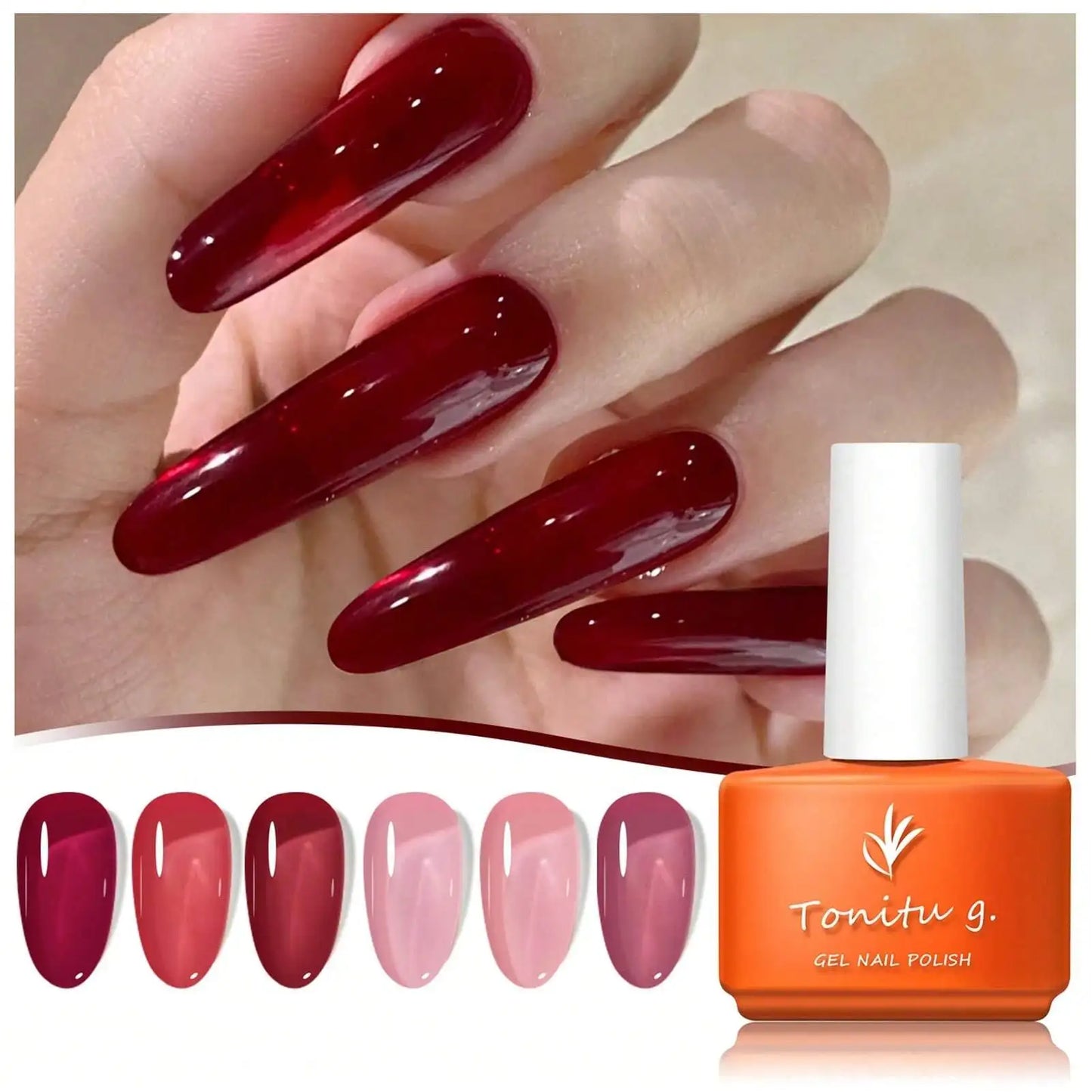 6 Color Jelly Gel Nail Polish Set   /  7ml, Semi-Permanent  /  Sheer /  Translucent /  Soak Off /  UV/LED Gel /  Home /  Salon  /  Nail Art Design