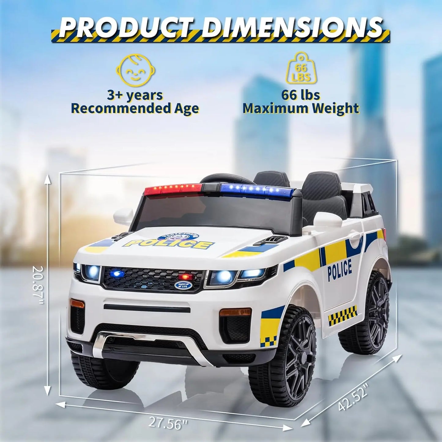12V Kids Ride On Police SUV  / Toddlers Electric Car /  Battery Operated Ride On Toy with 2.4G Remote Control /  Siren, Flashing Lights, Megaphone, USB Port