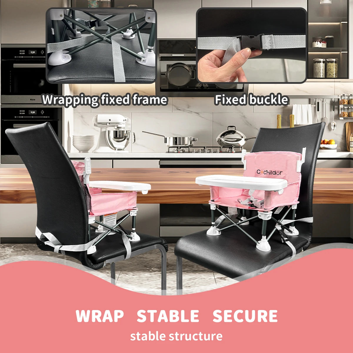 Booster Seat / Portable Child Dining Chair /  Removable Awning /  5-point Safety Belt / Foldable / Detachable Plates / Carrying Bag