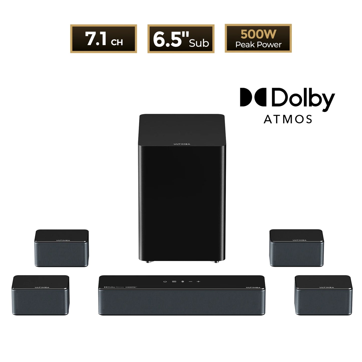 **Poseidon D80 7.1 Surround Soundbar with Dolby Atmos / Wireless Subwoofer / 4 Speakers / Home Theater System with APP Control