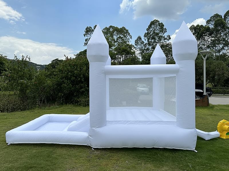 Kids 9x9x7ft Soft Play White Bounce House With Slide and Ball Pit / Party / Inflatable Mini Bouncy Castle With Blower