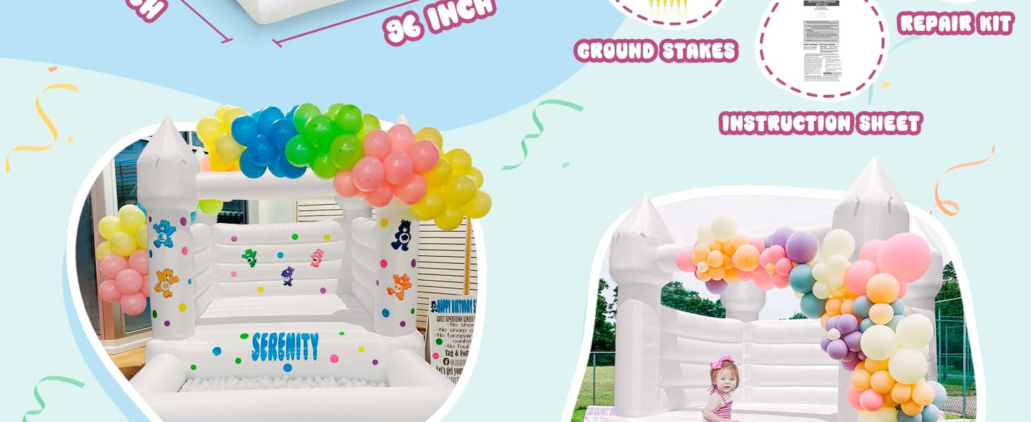 10x8ft Toddler's Party Inflatable White Bounce House With Slide And Ball Pit / Customization / Bouncy Castle Includes Blower